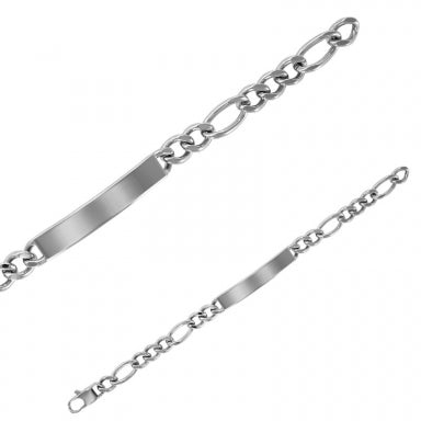 Mens steel identity bracelet with large triple figaro link