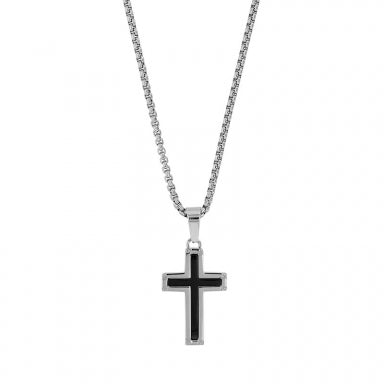 Necklace with a steel and black steel cross