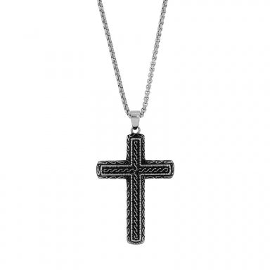 Necklace with large Celtic cross pattern in steel and black steel