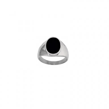 Oval carbon fibre and steel signet ring for Him