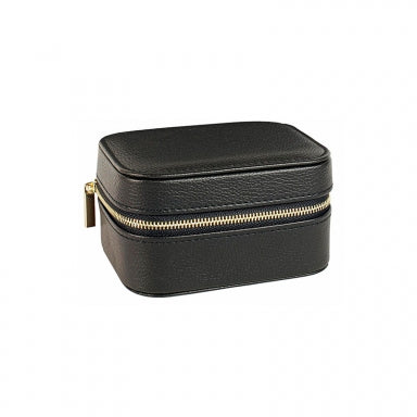 Rectangular jewellery box with cushion in full grain finish black synthetic suede