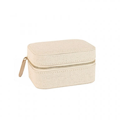 Rectangular jewellery box with cushion in natural-coloured linen