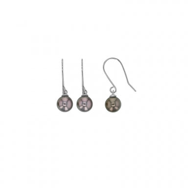 Round cultured Tahitian pearl lever back earrings on rhodium-plated sterling silver