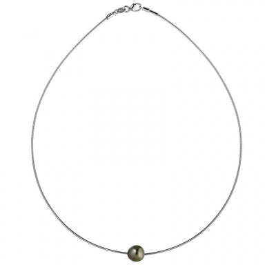 Round/oval cultured Tahitian pearl on a rhodium plated sterling silver cable necklace