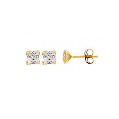 Square 9 ct gold cubic zirconia stud earrings