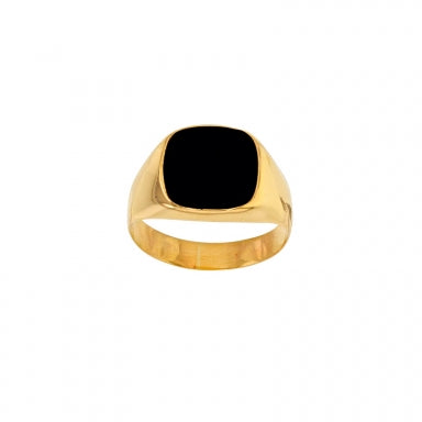 Square 9ct gold signet ring with onyx detail