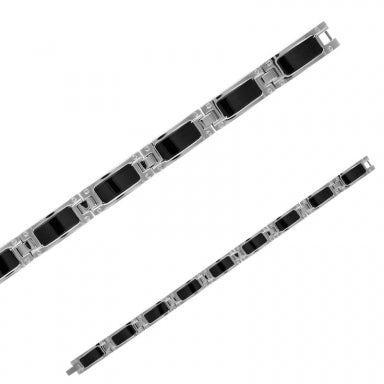 Steel bracelet with black steel rectangular pattern