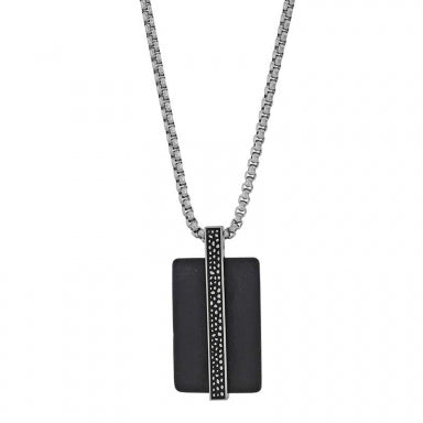 Steel necklace with reptile finish black Onyx rectangular pendant