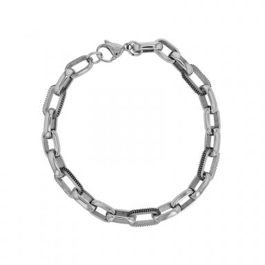 Steel oval belcher chain bracelet for Him with alternate fancy links