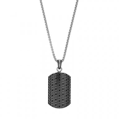 Steel plaque necklace with black enamel