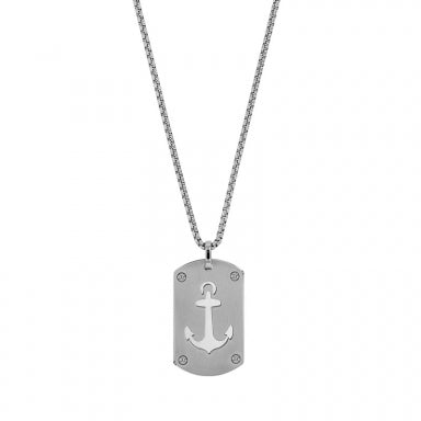 Steel plaque necklace with mirror marine anchor