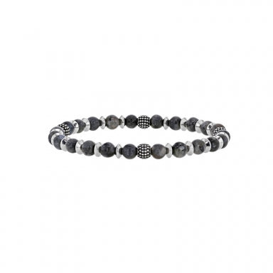 Stretch bracelet with labradorite beads, spinning and grooved beads in steel