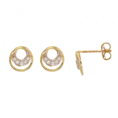 Two-tone spiral 9ct gold earrings set with cubic zirconia