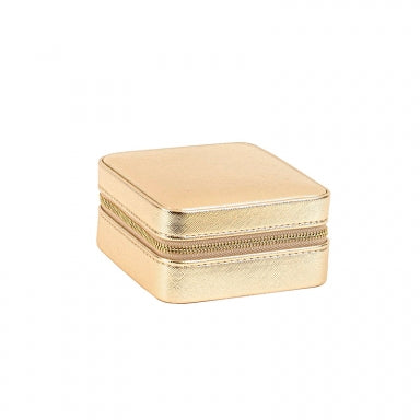 Veined finish gold jewellery box in synthetic suede