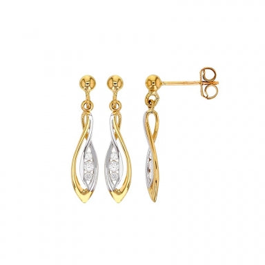 White and yellow 9ct gold drop earrings set with cubic zirconia