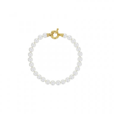 White 6mm Majorica pearl bracelet with gold-coloured brass clasp