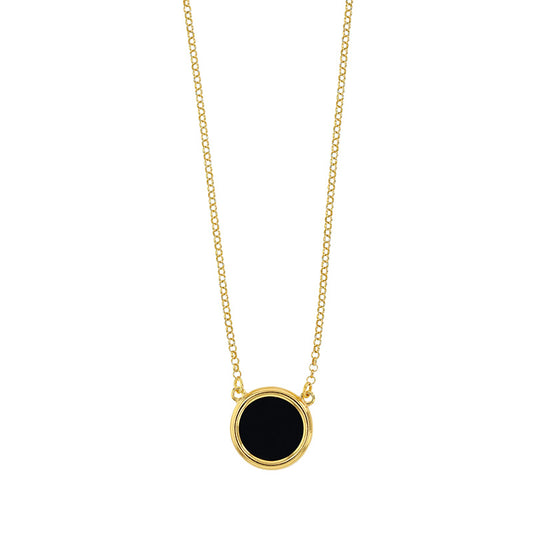 Black Agate Disc With Gold Necklace