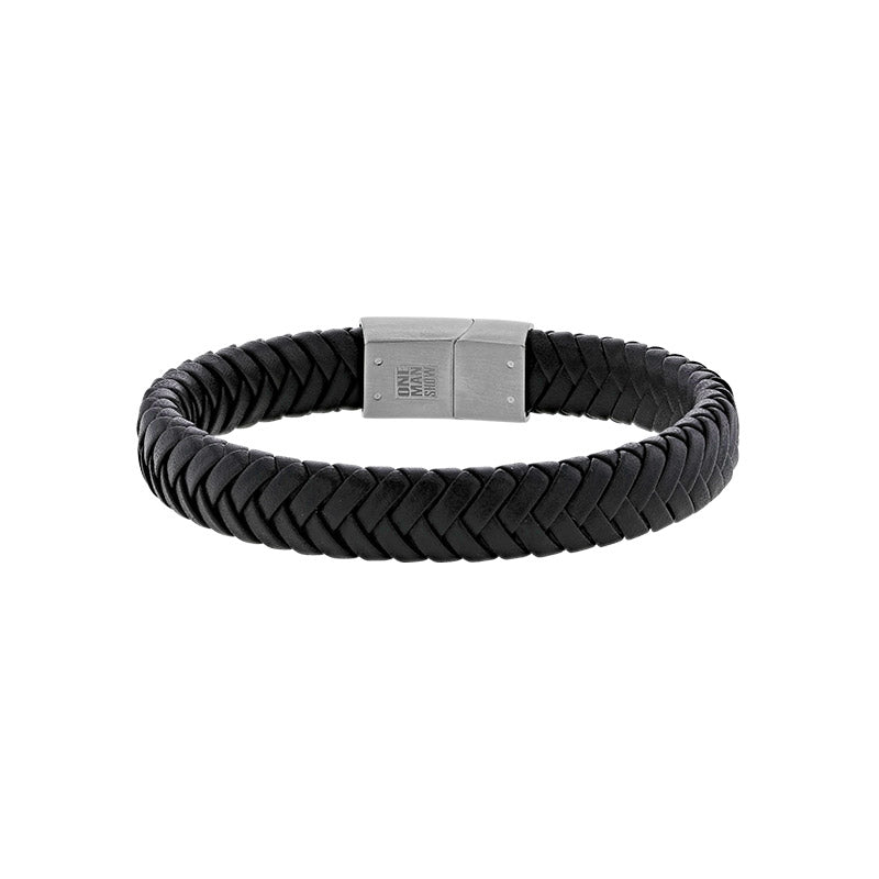 Black plaited cowhide leather bracelet