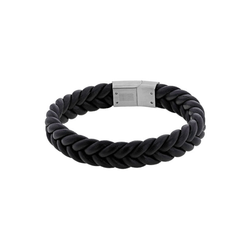 Black thick plaited cowhide leather bracelet