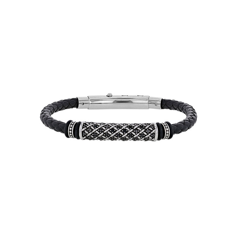 Bracelet in steel and cowhide leather