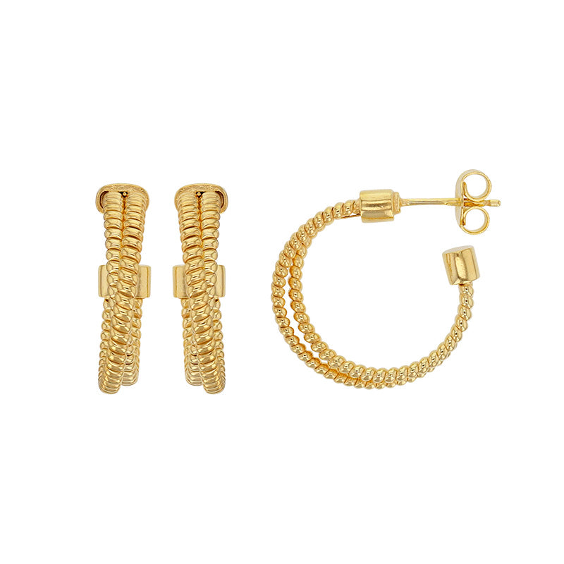 Fancy Crossed Twin Strand Gold Earring