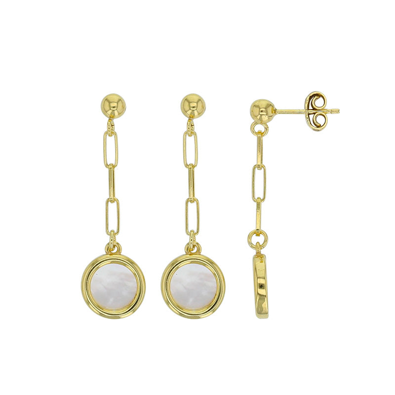 Gold-Coloured Round White Pearl Earrings