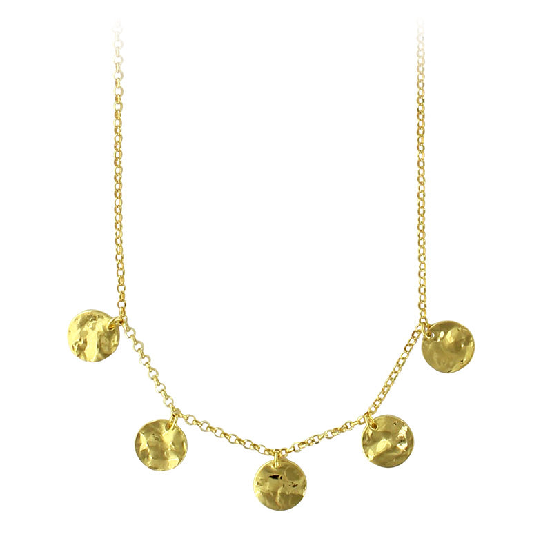 Five Hammered Finish Gold Necklace