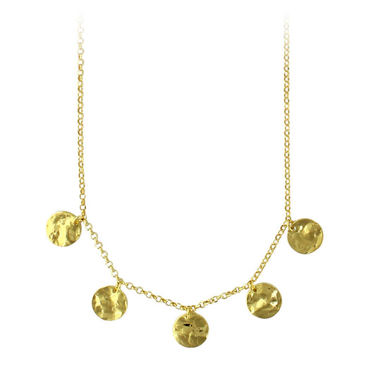 Five Hammered Finish Gold Necklace