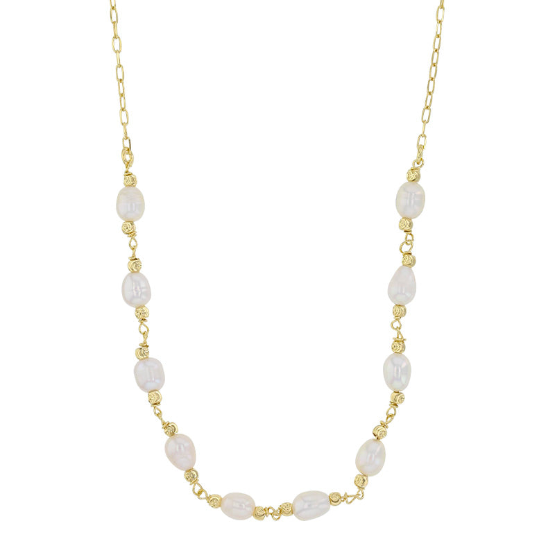 Gold-Coloured Silver Pearl Necklace