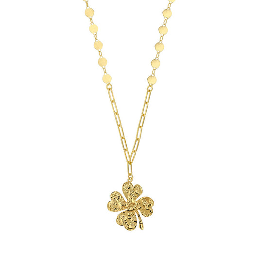 Hammered Finish Clover Leaf Silver Necklace