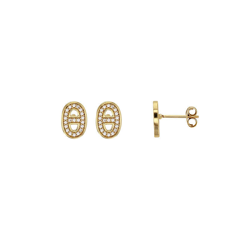 Gold-plated anchor chain link earrings