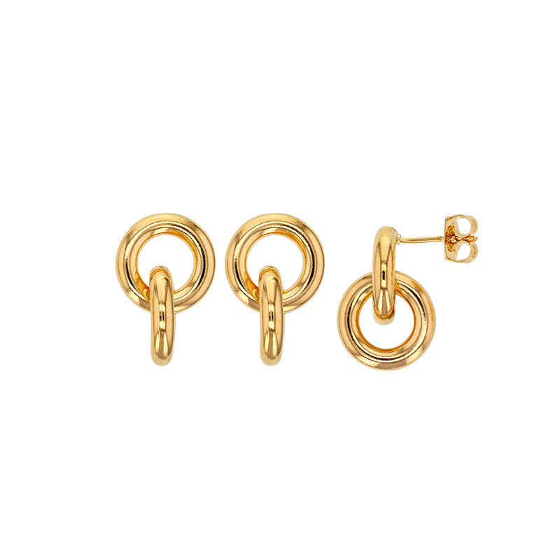 Gold-plated entwined round links earrings