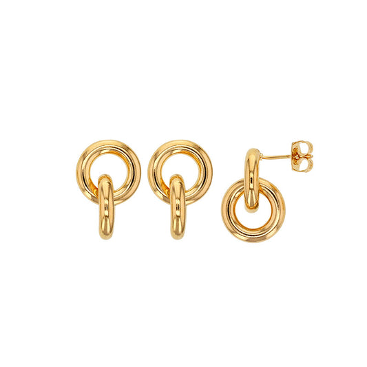 Gold-plated entwined round links earrings