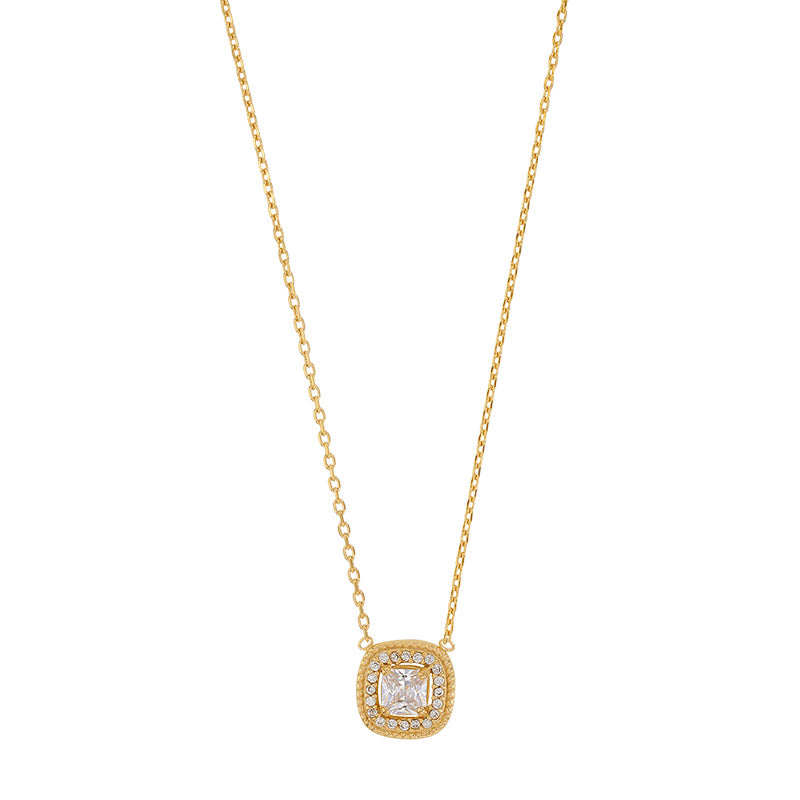 Gold-plated necklace with square cut cubic