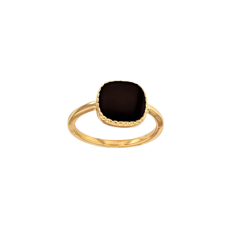 Gold-plated ring with square black enamel