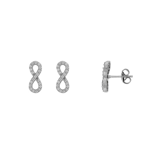 Infinity symbol silver earrings set with cubic zirconia