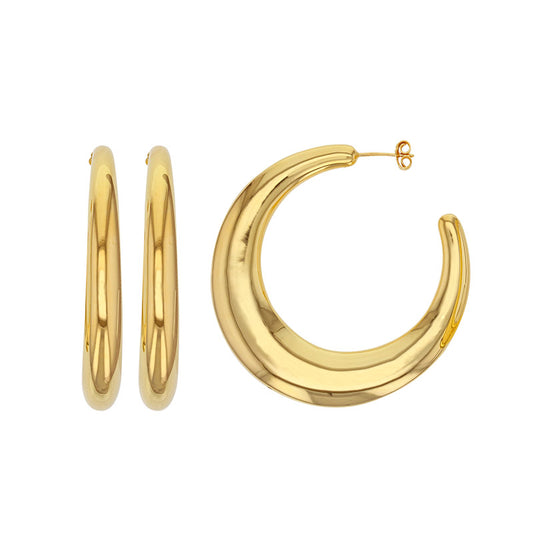 Large Curved Fancy Hoop  Gold Earring