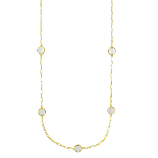 Long Gold-Coloured Silver  Pearl Necklace