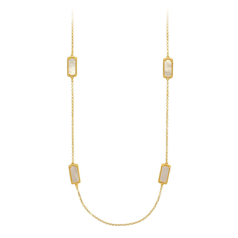 Long Gold-Coloured Beaded Rectangles With Pearl