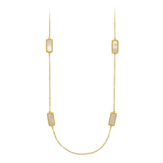 Long Gold-Coloured Beaded Rectangles With Pearl