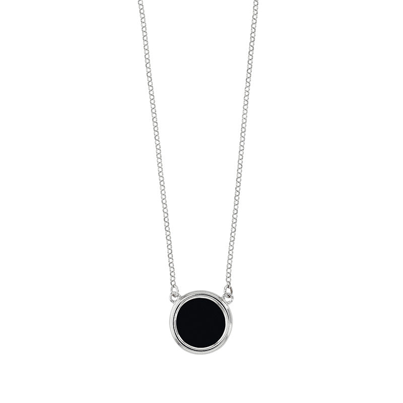 Round Black Agate Feature Silver Necklace