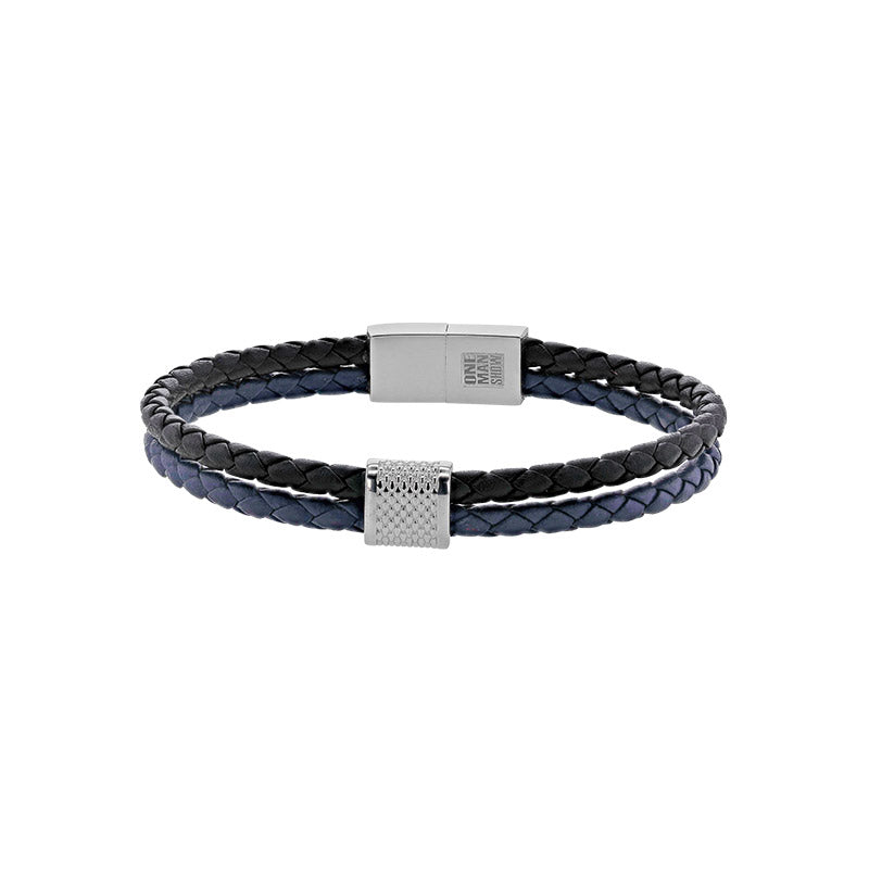 2-row bracelet in plaited cowhide leather